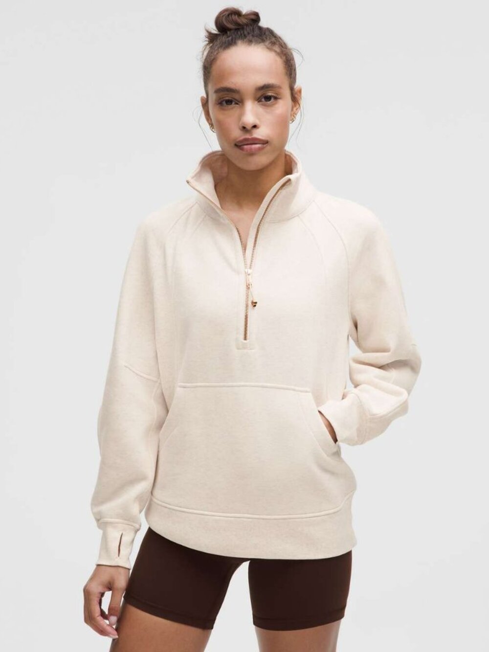 NWT Lululemon Scuba Oversized Funnel-Neck Half Zip *Long - M/L Light Ivory/Gold